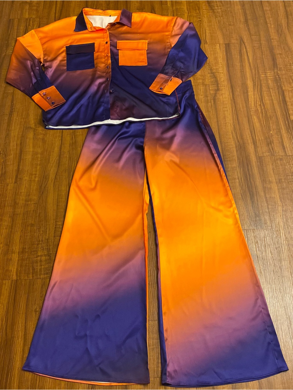 New Ladies Purple and Orange Gradient Two  Piece Matching Set